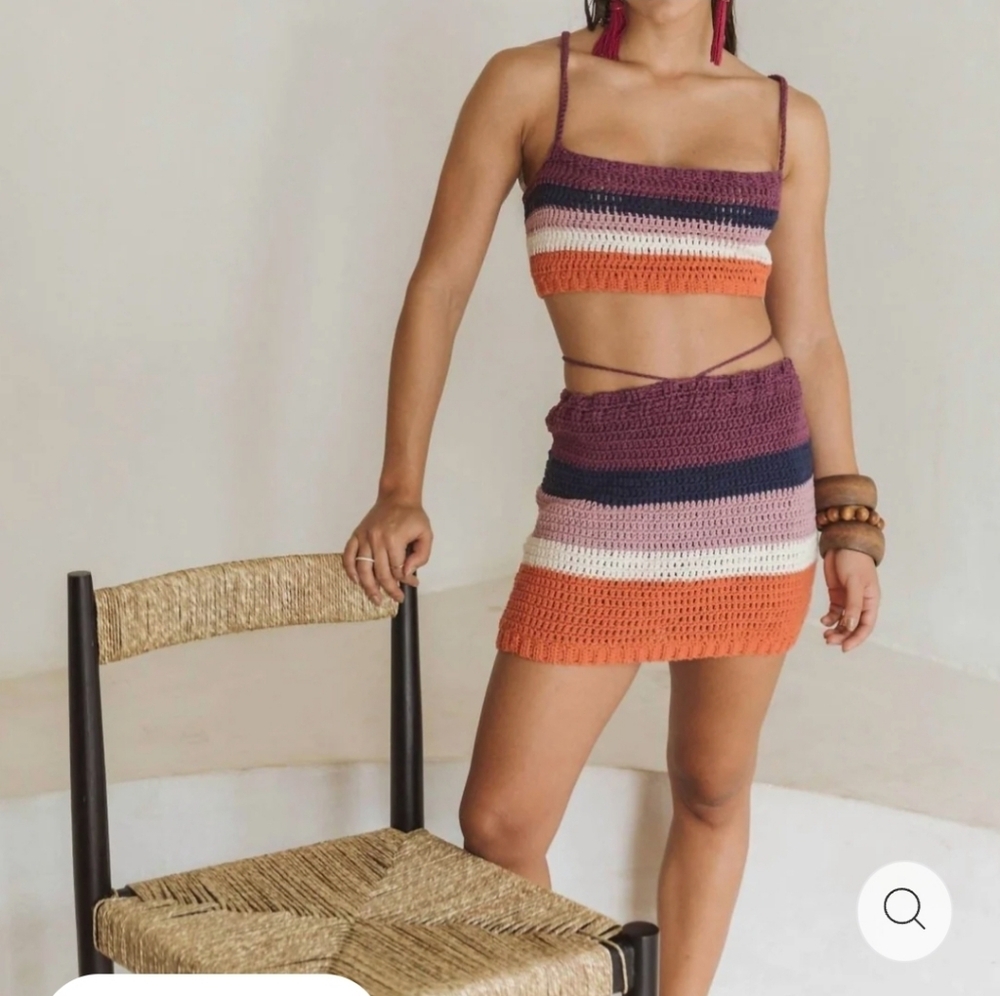 BNWT SOAH KAIA CROCHET SET Colorful Striped Crop Top + Matching Skirt XS